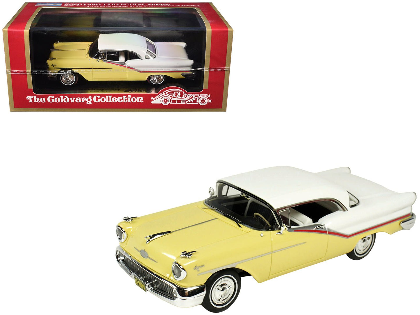 1957 Oldsmobile Starfire Coronado Yellow and Alcan White Limited Edition to 200 pieces Worldwide 1/43 Model Car by Goldvarg Collection free shipping USA