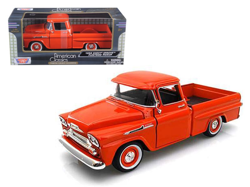 1958 Chevrolet Apache Fleetside Pickup Truck Orange 1/24 Diecast Model Car by Motormax free shipping USA