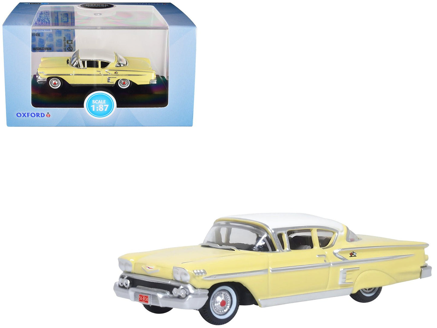 1958 Chevrolet Impala Sport Colonial Cream with Snowcrest White Top 1/87 (HO) Scale Diecast Model Car by Oxford Diecast free shipping USA
