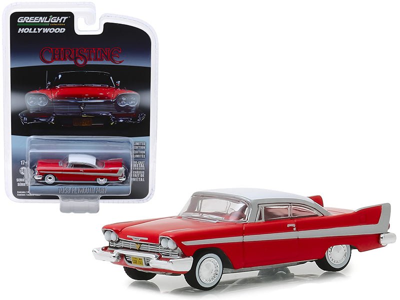 1958 Plymouth Fury Red with White Top "Christine" (1983) Movie "Hollywood Series" Release 23 1/64 Diecast Model Car by Greenlight free shipping USA