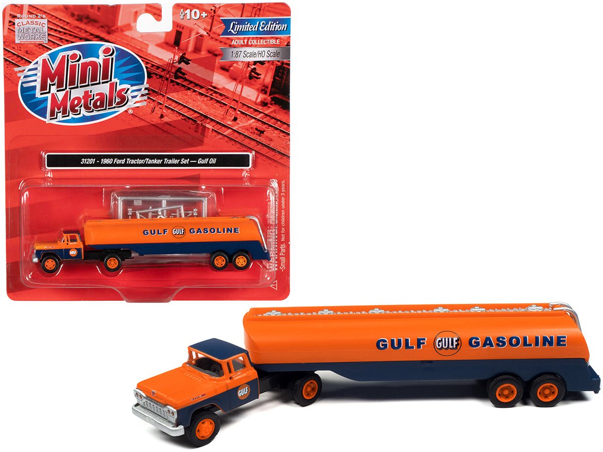 1960 Ford Tanker Truck Orange and Blue "Gulf Oil" 1/87 (HO) Scale Model by Classic Metal Works free shipping USA
