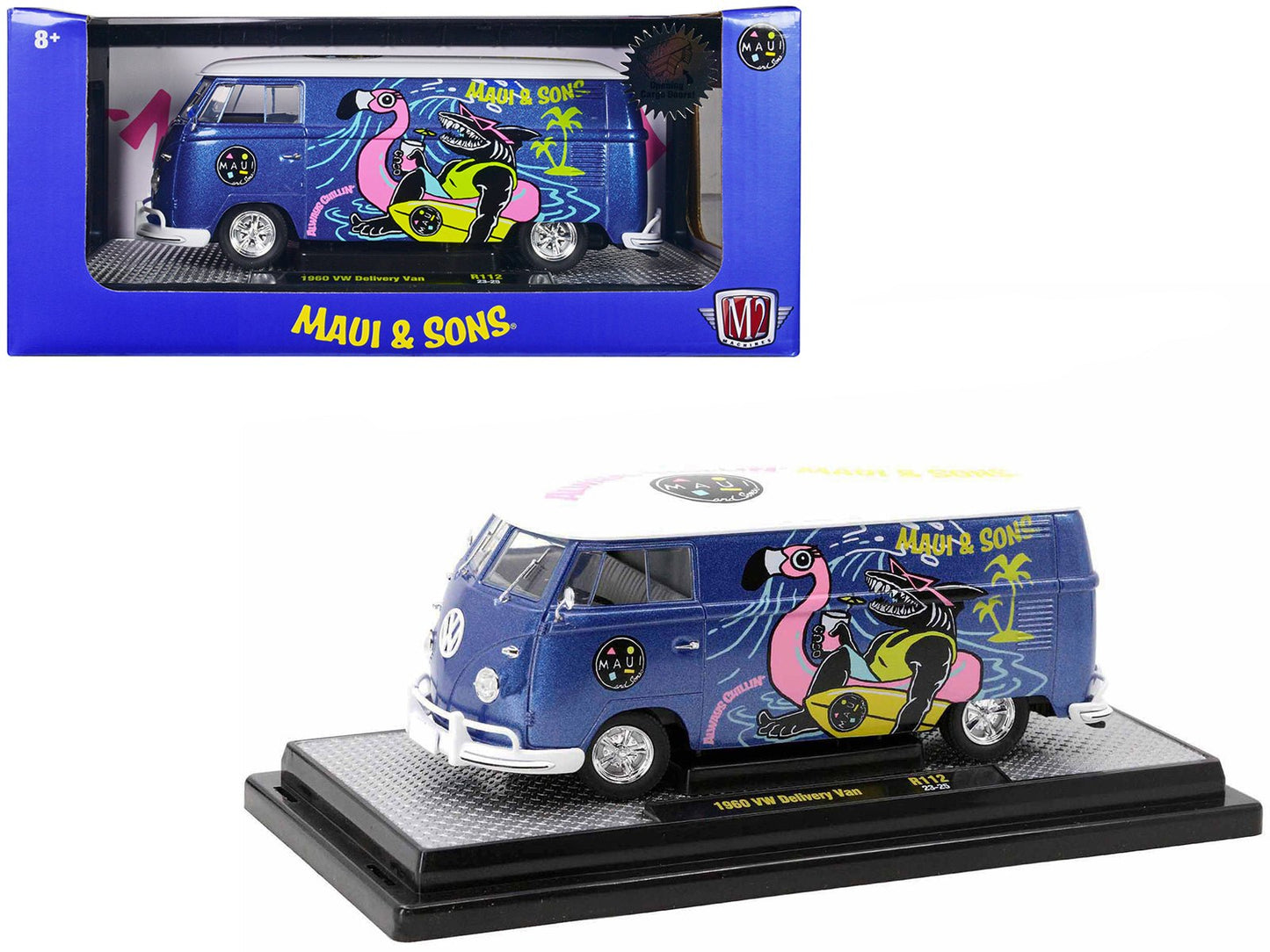 1960 Volkswagen Delivery Van Blue Metallic with White Top "Maui and Sons" Limited Edition to 6550 pieces Worldwide 1/24 Diecast Model Car by M2 Machines free shipping USA