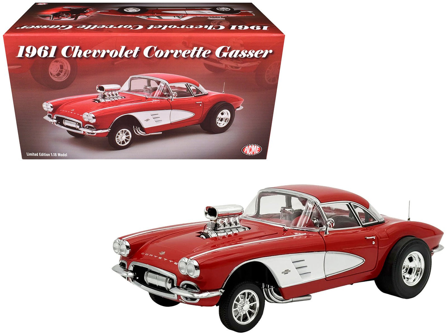 1961 Chevrolet Corvette Gasser Roman Red with Red Interior Limited Edition to 300 pieces Worldwide 1/18 Diecast Model Car by ACME free shipping USA