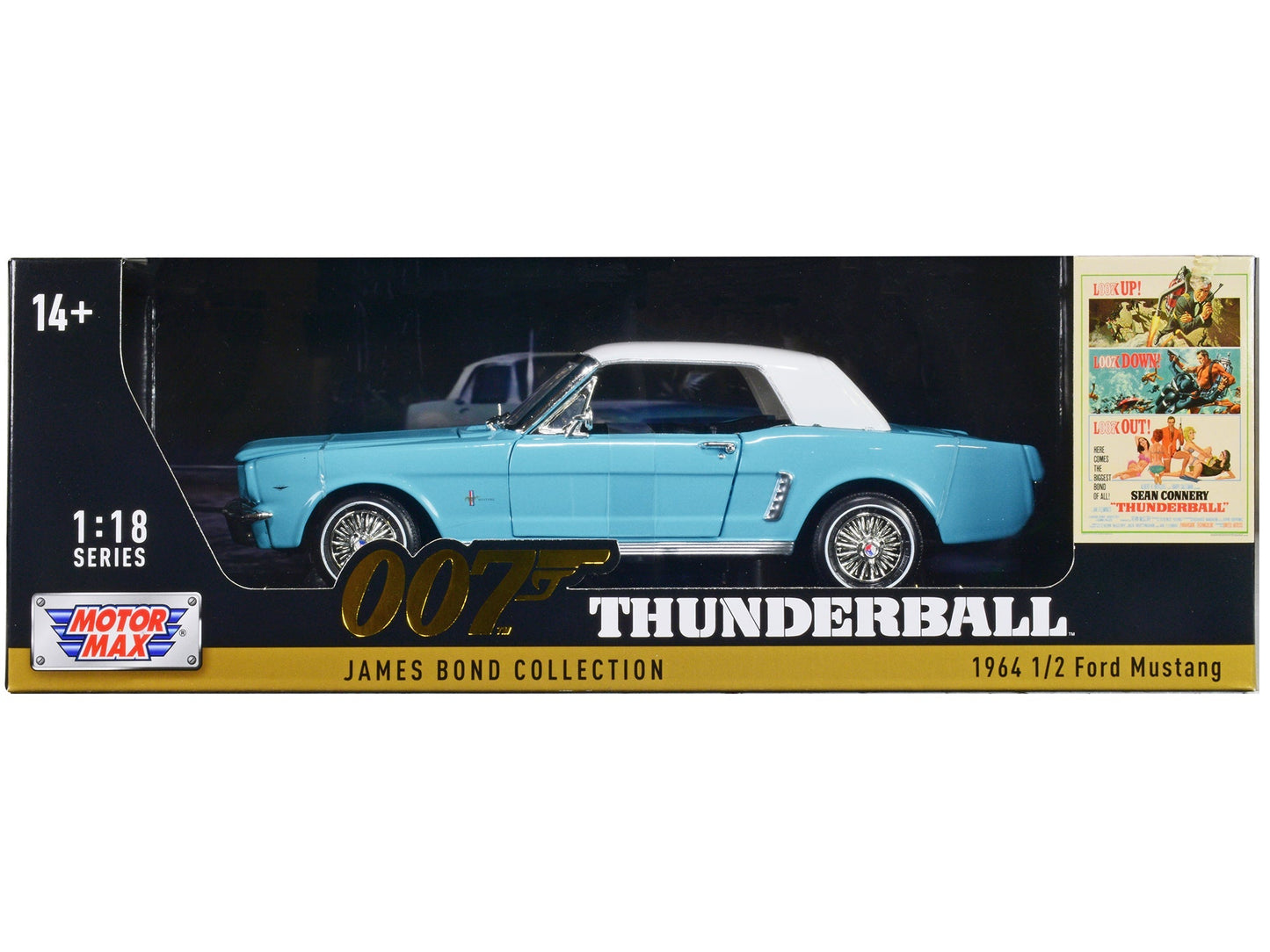 1964 1/2 Ford Mustang Light Blue with White Top James Bond 007 "Thunderball" (1965) Movie "James Bond Collection" Series 1/18 Diecast Model Car by Motormax free shipping USA