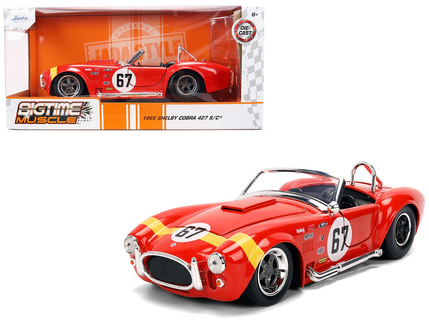 1965 Shelby Cobra 427 S/C #67 Red with Yellow Stripe "Bigtime Muscle" Series 1/24 Diecast Model Car by Jada free shipping USA