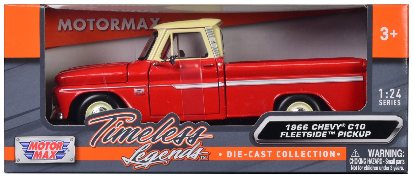 1966 Chevrolet C10 Fleetside Pickup Truck Red with Cream Top "American Classics" 1/24 Diecast Model Car by Motormax free shipping USA