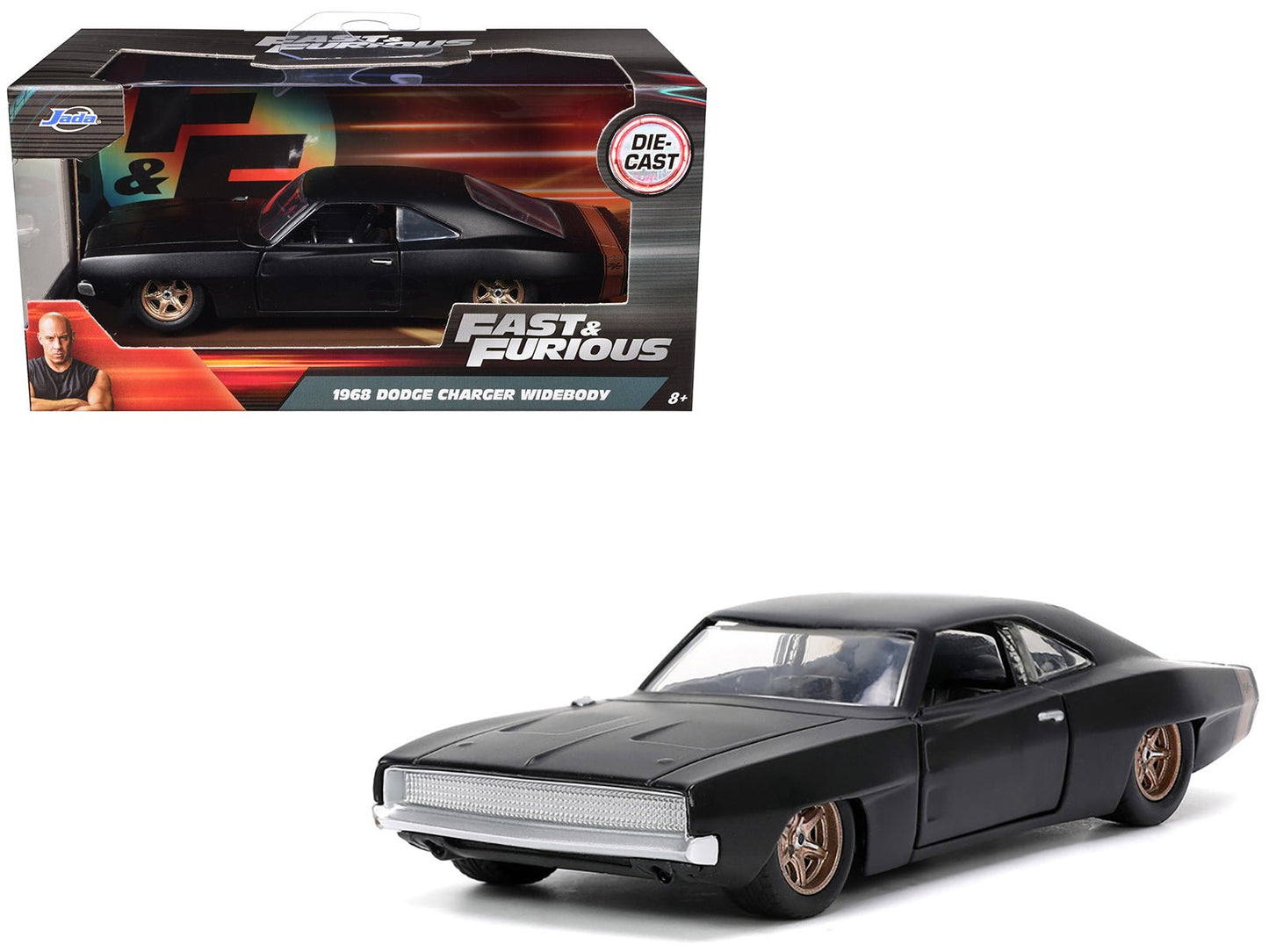 1968 Dodge Charger Widebody Matt Black with Bronze Tail Stripe "F9" (2021) Movie "Fast & Furious" Series 1/32 Diecast Model Car by Jada free shipping USA