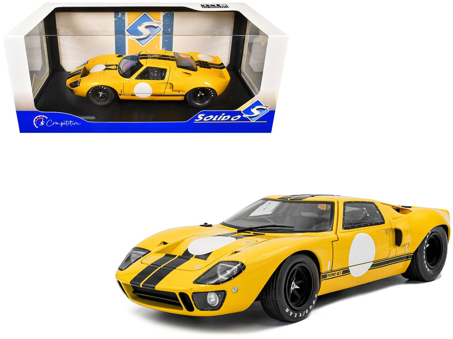 1968 Ford GT40 MK1 Yellow with Black Stripes "Competition" Series 1/18 Diecast Model Car by Solido free shipping USA
