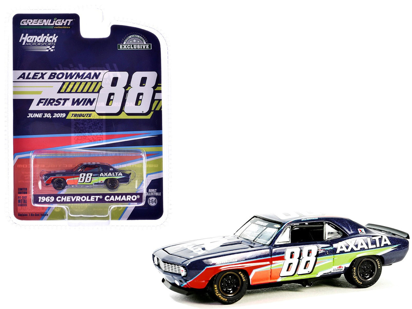 1969 Chevrolet Camaro #88 "Alex Bowman - Hendrick Motorsports First Win Tribute" Dark Blue with Graphics "Hobby Exclusive" Series 1/64 Diecast Model Car by Greenlight free shipping USA