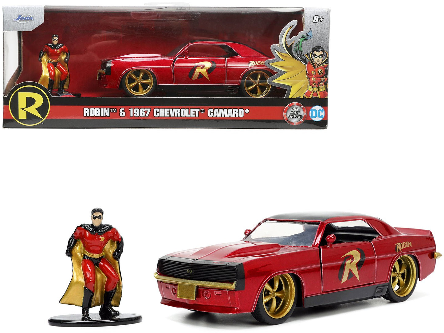 1969 Chevrolet Camaro Dark Red Metallic with Black Top and Robin Diecast Figure "Batman" "Hollywood Rides" Series 1/32 Diecast Model Car by Jada free shipping USA
