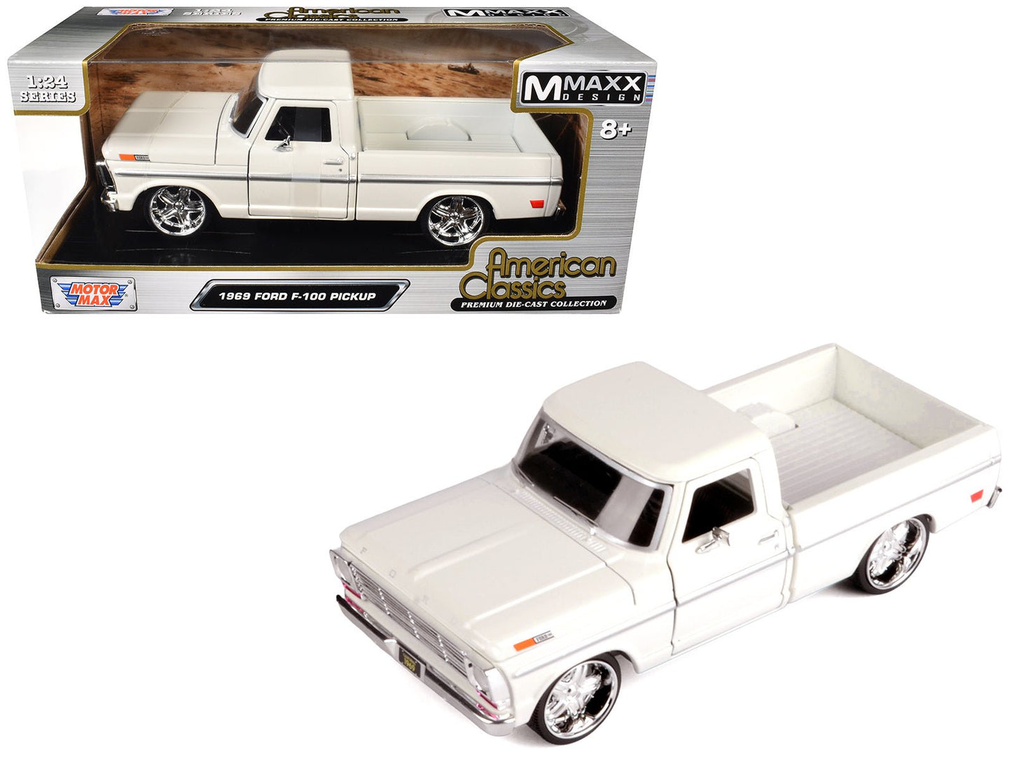 1969 Ford F-100 Pickup Truck Cream "Maxx Design" Series 1/24 Diecast Model Car by Motormax free shipping USA