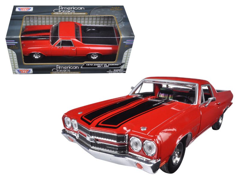 1970 Chevrolet El Camino SS 396 Red with Black Stripes 1/24 Diecast Model Car by Motormax free shipping USA