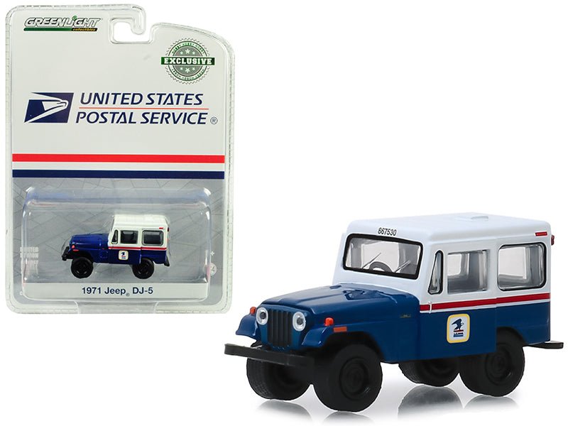 1971 Jeep DJ-5 Blue and White "United States Postal Service" (USPS) "Hobby Exclusive" 1/64 Diecast Model Car by Greenlight free shipping USA