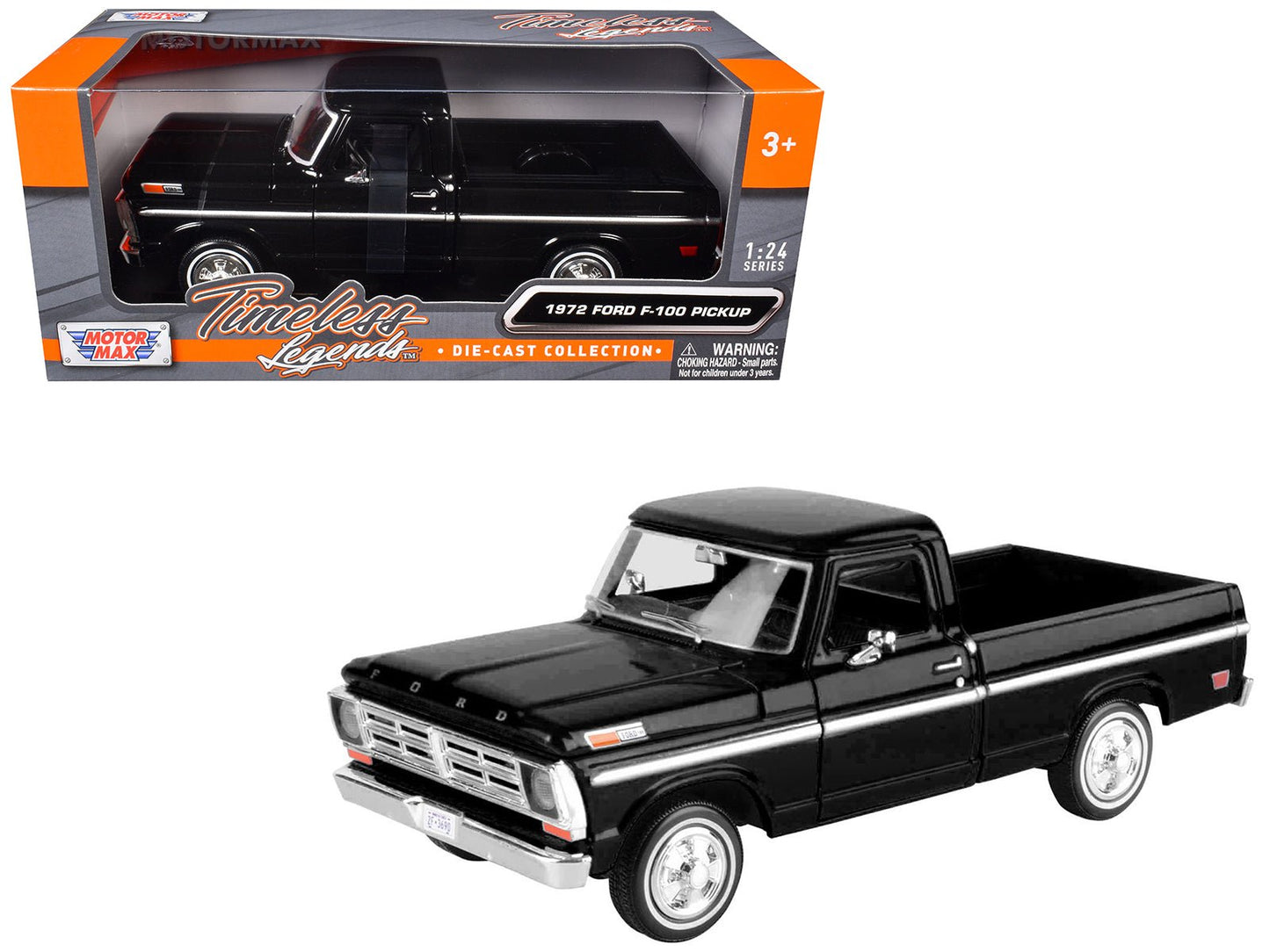 1972 Ford F-100 Pickup Truck Black "Timeless Legends" Series 1/24 Diecast Model Car by Motormax free shipping USA