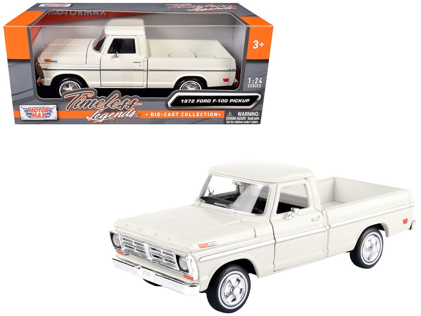 1972 Ford F-100 Pickup Truck Cream "Timeless Legends" Series 1/24 Diecast Model Car by Motormax free shipping USA