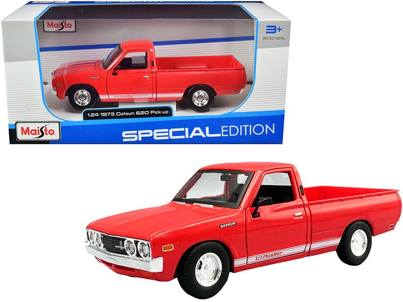 1973 Datsun 620 Pickup Truck "Li'l Hustler" Red with White Stripes "Special Edition" Series 1/24 Diecast Model Car by Maisto free shipping USA