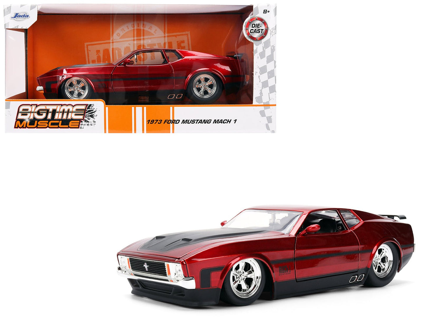 1973 Ford Mustang Mach 1 Red Metallic with Matt Black Hood and Black Stripes "Bigtime Muscle" Series 1/24 Diecast Model Car by Jada free shipping USA