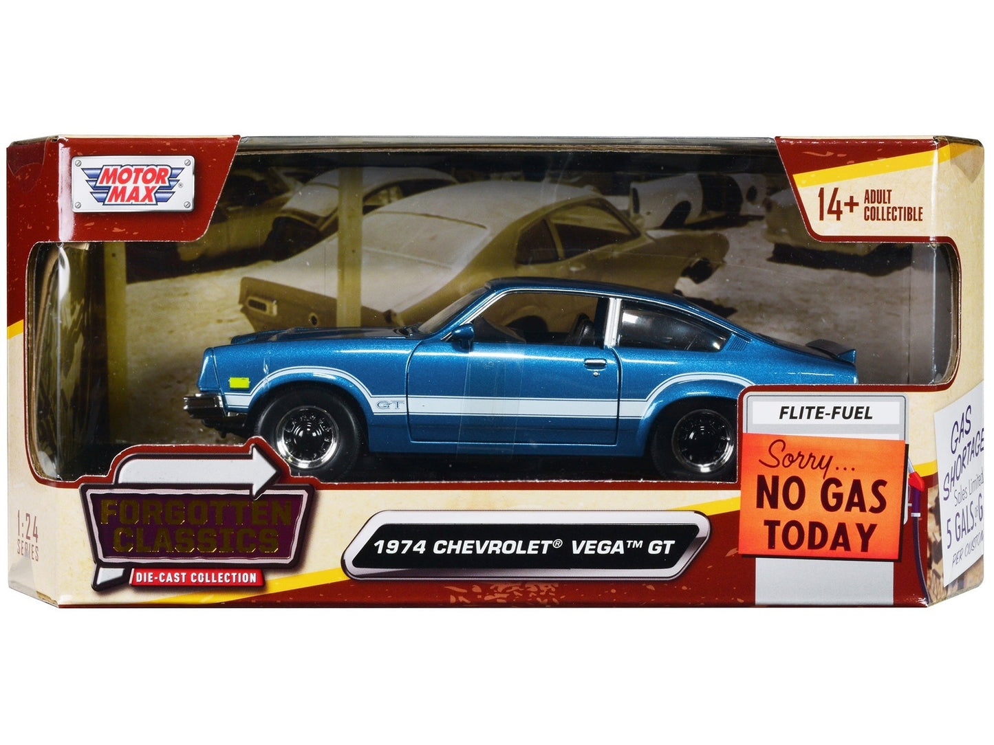 1974 Chevrolet Vega GT Blue Metallic with White Stripes "Forgotten Classics" Series 1/24 Diecast Model Car by Motormax free shipping USA