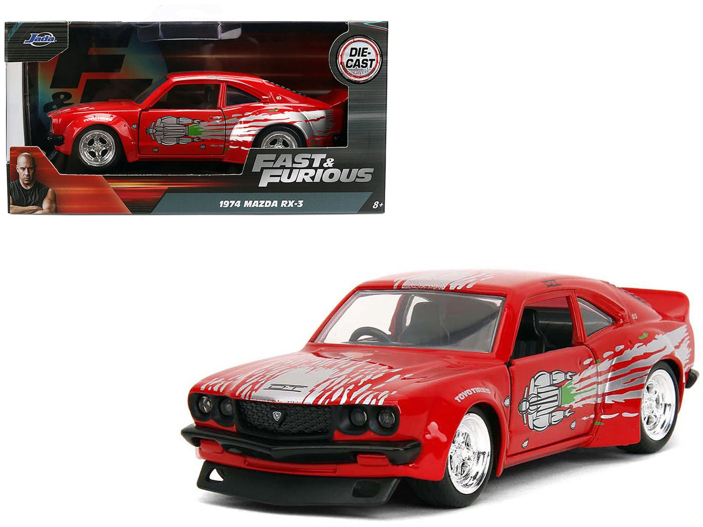 1974 Mazda RX-3 Red with Graphics "Fast & Furious" Series 1/32 Diecast Model Car by Jada free shipping USA