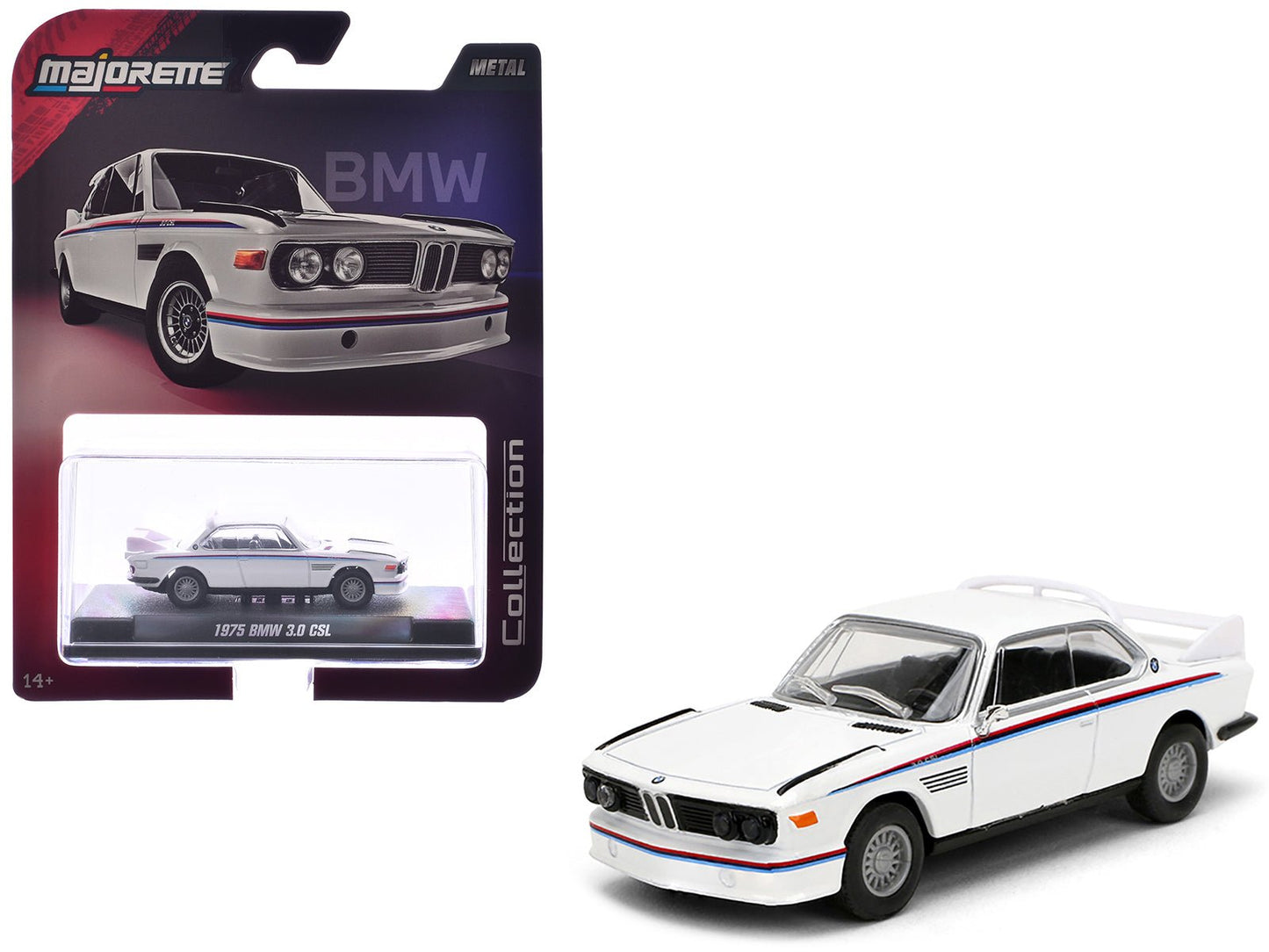 1975 BMW 3.0 CSL White with Red and Blue Stripes "Collection" Series 1/64 Diecast Model Car by Majorette free shipping USA