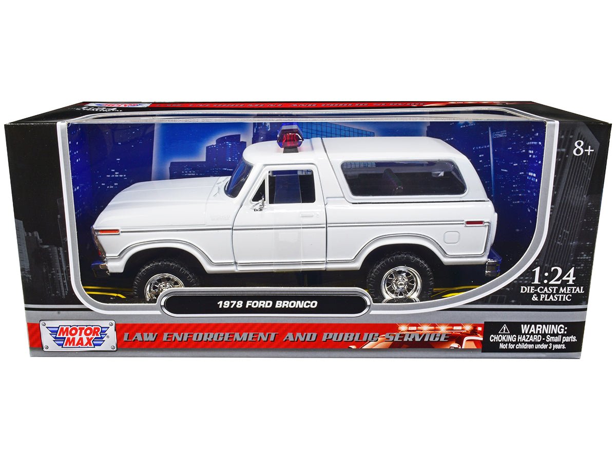 1978 Ford Bronco Police Car Unmarked White "Law Enforcement and Public Service" Series 1/24 Diecast Model Car by Motormax free shipping USA