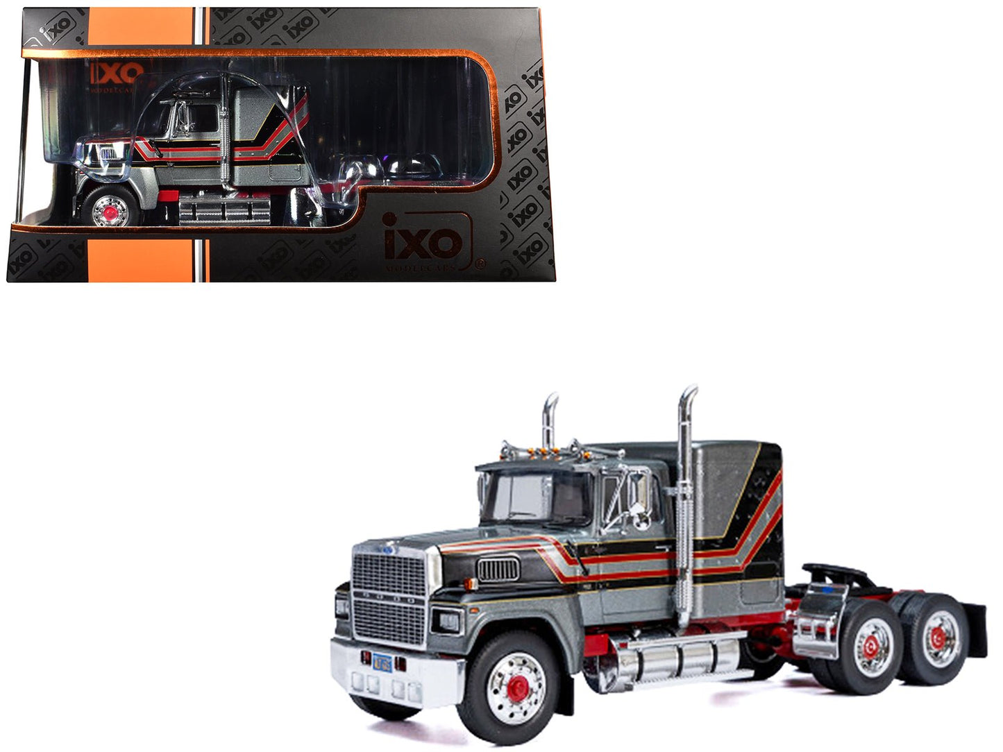 1978 Ford LTL 9000 Truck Tractor Gray Metallic with Red and Black Stripes 1/43 Diecast Model by IXO Models free shipping USA