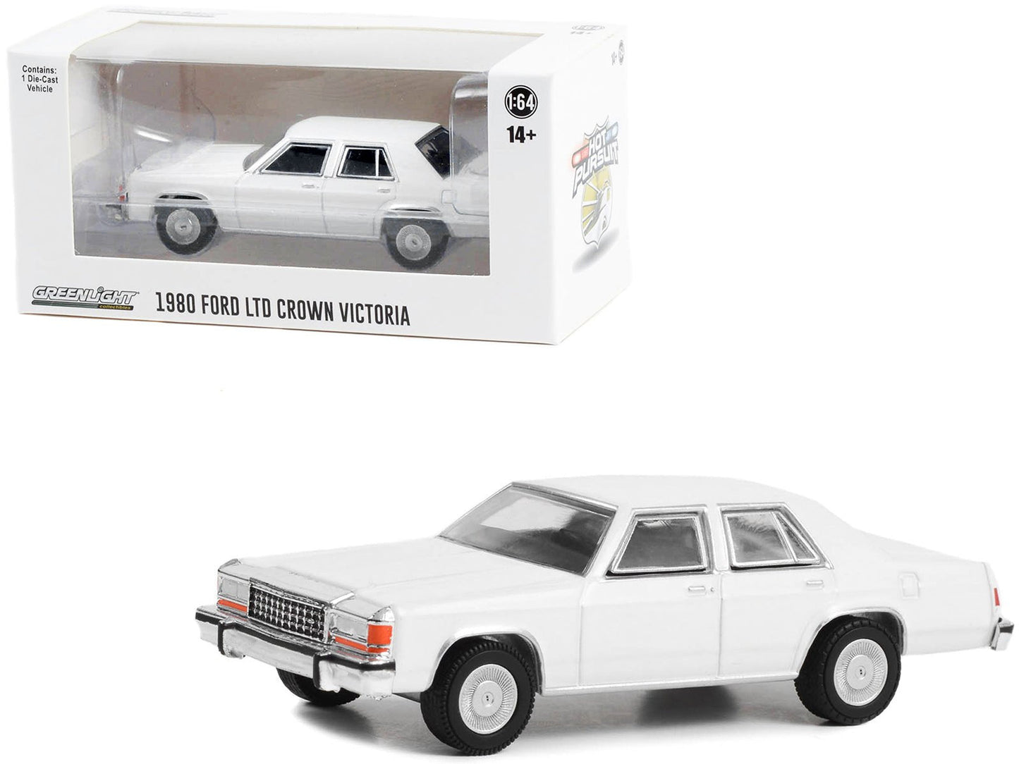 1980-1991 Ford LTD Crown Victoria Police White "Hot Pursuit" "Hobby Exclusive" Series 1/64 Diecast Model Car by Greenlight free shipping USA