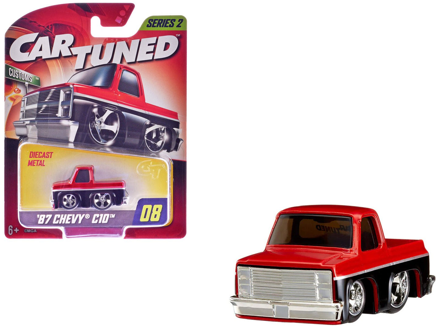 1987 Chevrolet C10 Pickup Truck Red Metallic and Black "Customs" Series 2 Diecast Model Car by CarTuned free shipping USA