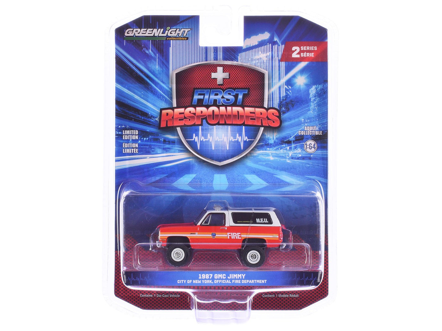 1987 GMC Jimmy "FDNY (The Official Fire Department City of New York) M.E.U. (Medical Equipment Unit)" Red and White "First Responders" Series 2 1/64 Diecast Model Car by Greenlight free shipping USA