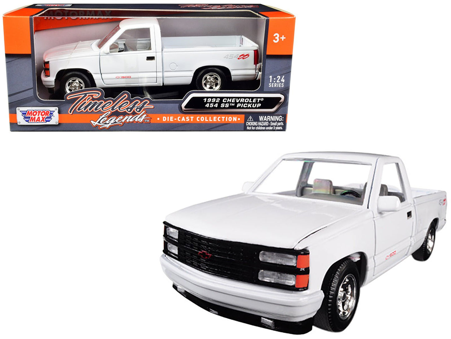 1992 Chevrolet 454 SS Pickup Truck White 1/24 Diecast Model Car by Motormax free shipping USA