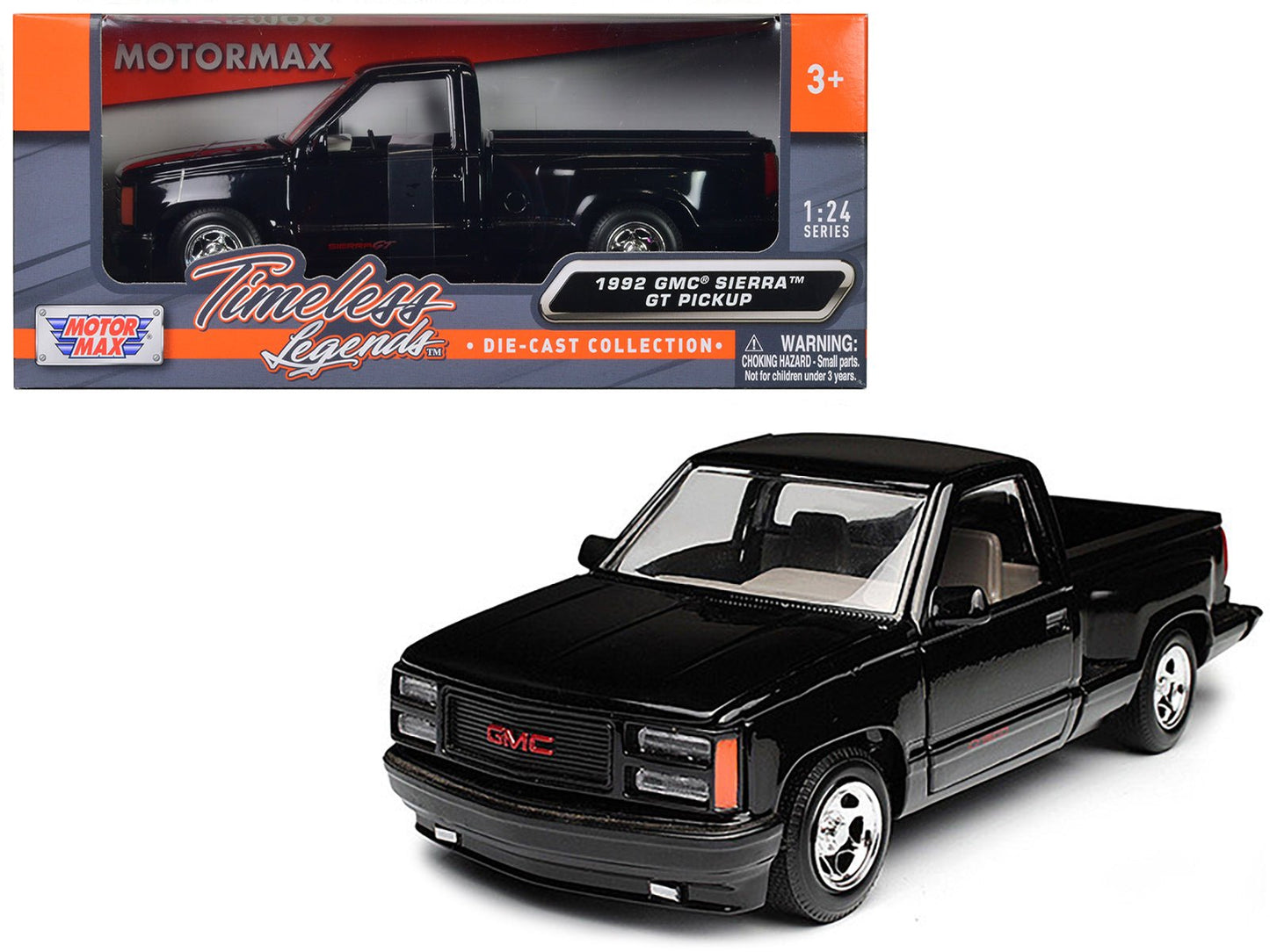1992 GMC Sierra GT Black Pickup Truck 1/24 Diecast Model by Motormax free shipping USA