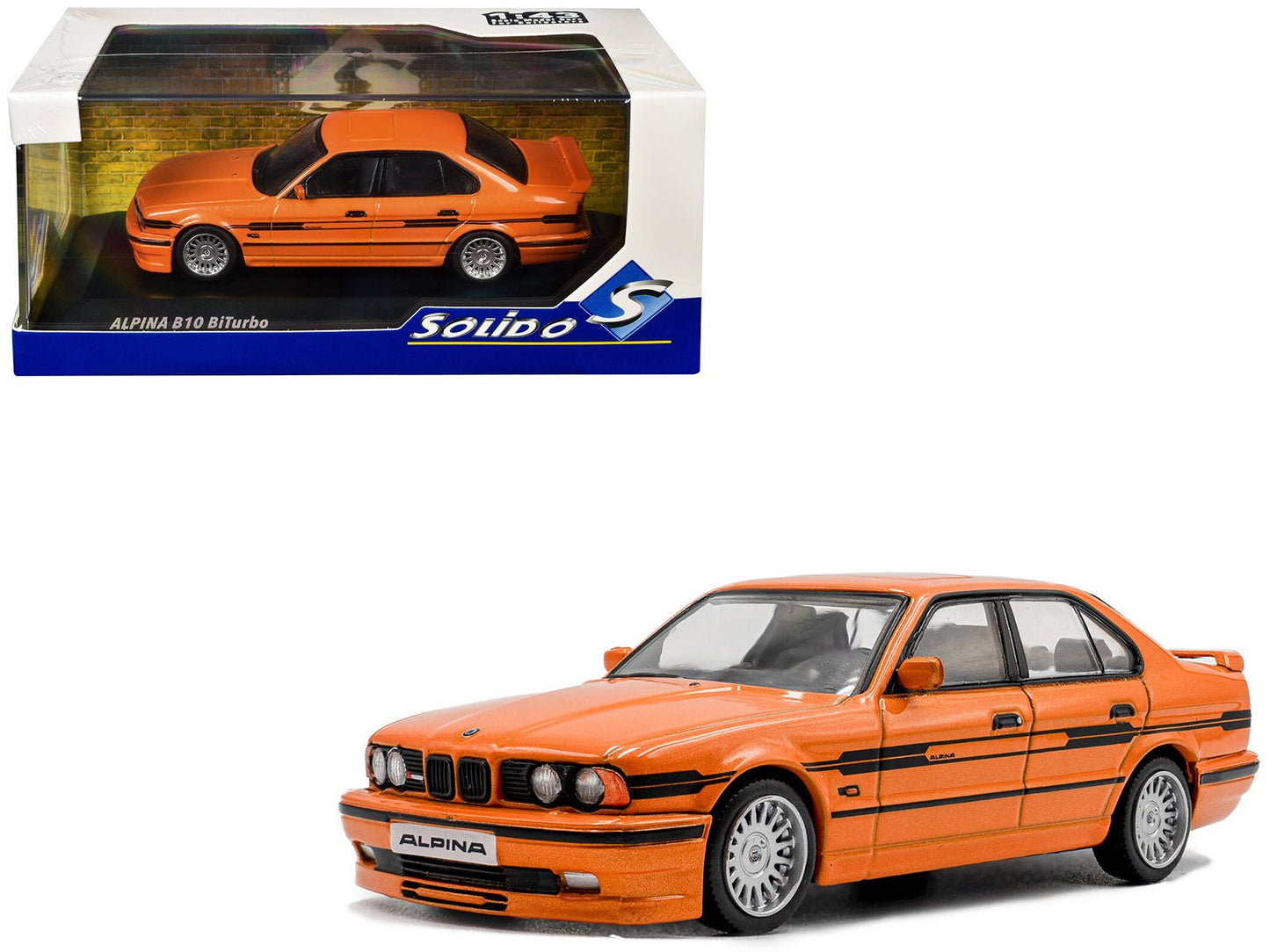 1994 BMW E34 Alpina B10 BiTurbo Orange Metallic with Black Stripes 1/43 Diecast Model Car by Solido free shipping USA