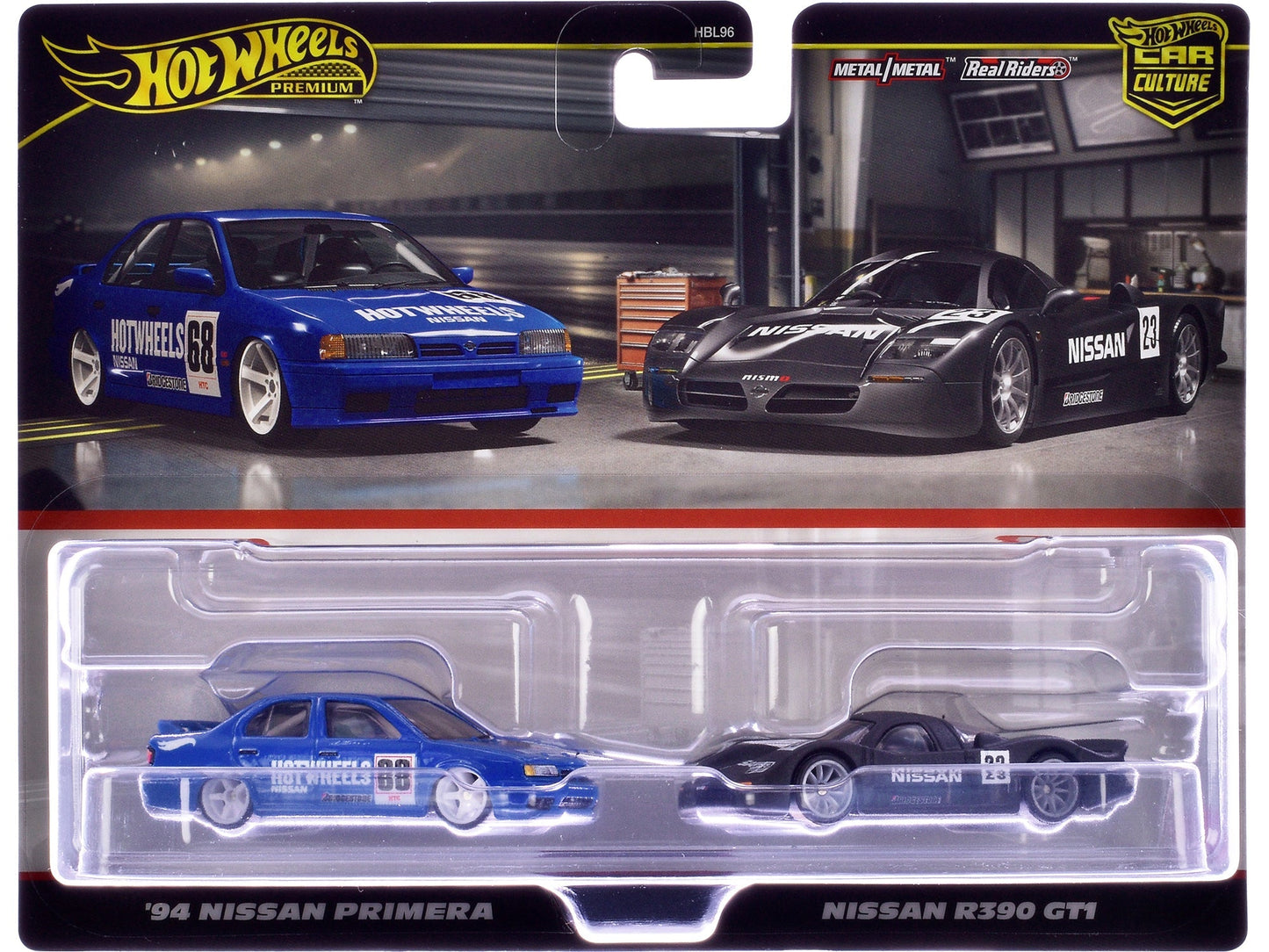 1994 Nissan Primera RHD (Right Hand Drive) #68 Blue and Nissan R390 GT1 #23 Matt Black "Car Culture" Set of 2 Cars Diecast Model Cars by Hot Wheels free shipping USA