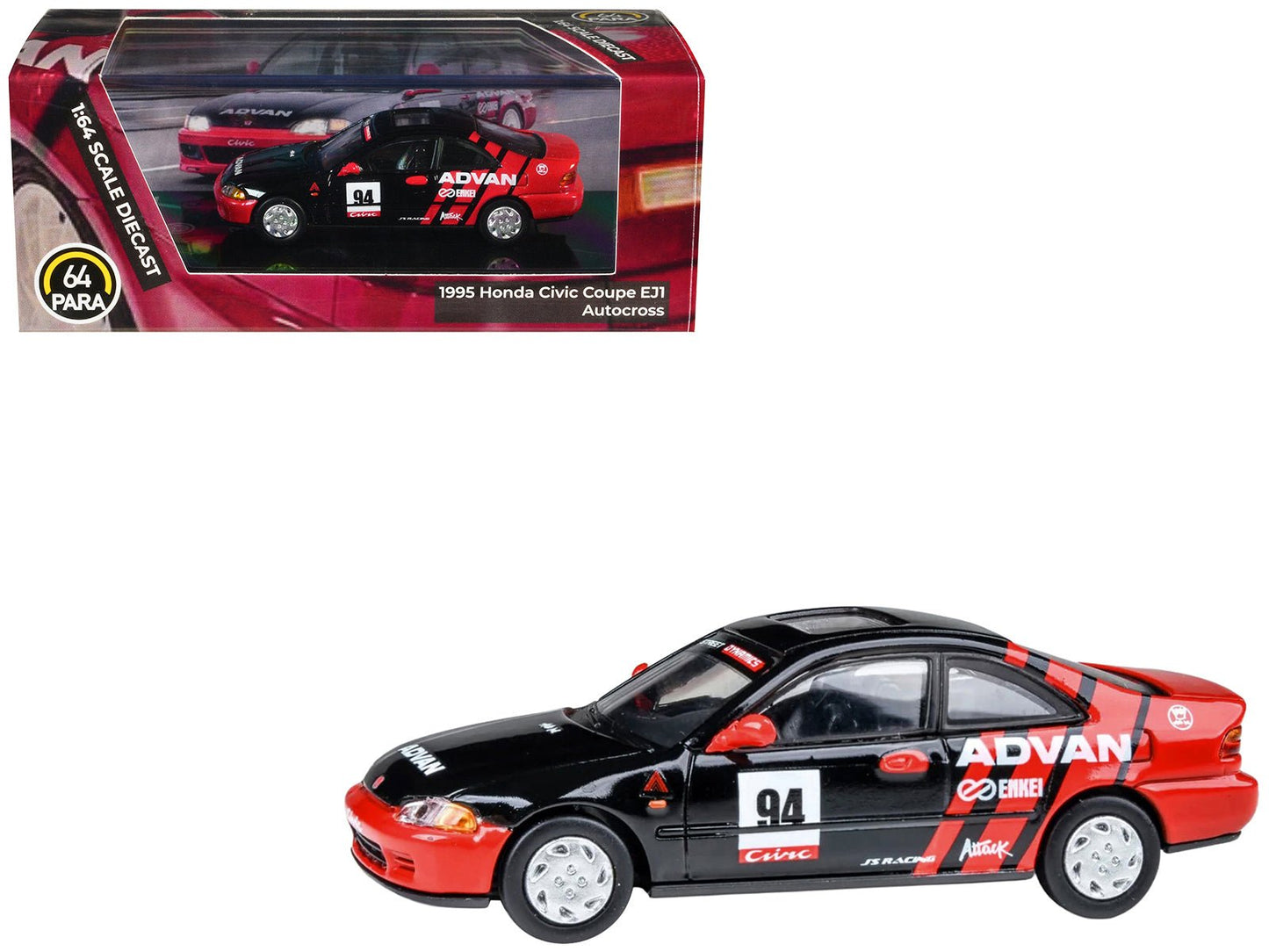1995 Honda Civic Coupe EJ1 #94 "Autocross - ADVAN" Black and Red 1/64 Diecast Model Car by Paragon Models free shipping USA