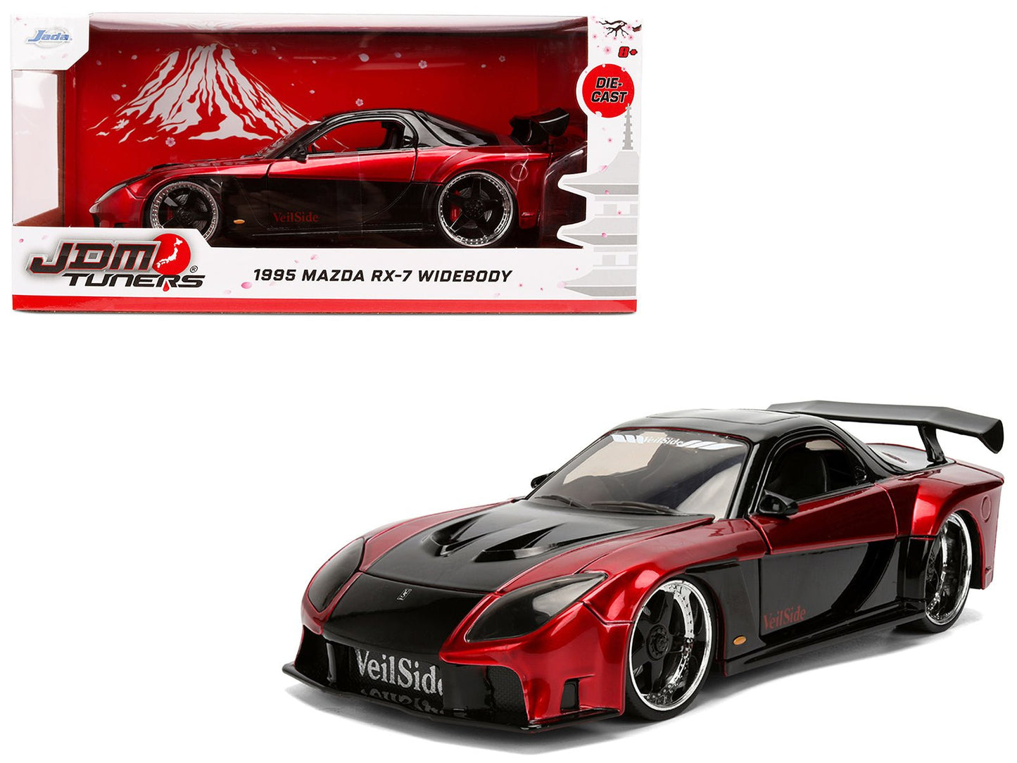1995 Mazda RX-7 Widebody RHD (Right Hand Drive) "VeilSide" Black and Red Metallic "JDM Tuners" Series 1/24 Diecast Model Car by Jada free shipping USA