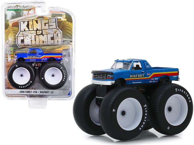 1996 Ford F-250 Monster Truck "Bigfoot #7" Metallic Blue with Stripes "Kings of Crunch" Series 5 1/64 Diecast Model Car by Greenlight free shipping USA