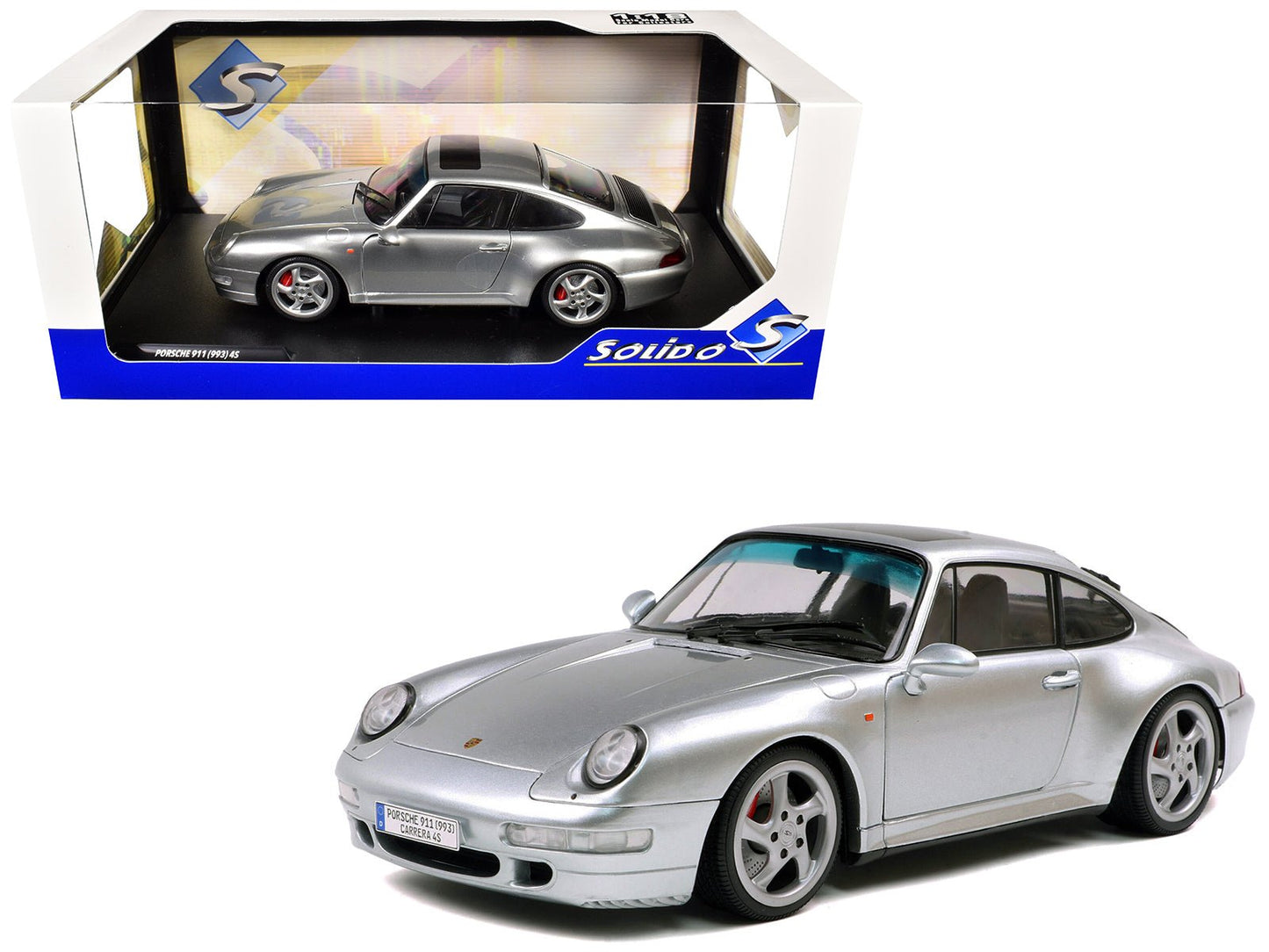 1996 Porsche 911 (993) 4S Polar Silver Metallic 1/18 Diecast Model Car by Solido free shipping USA