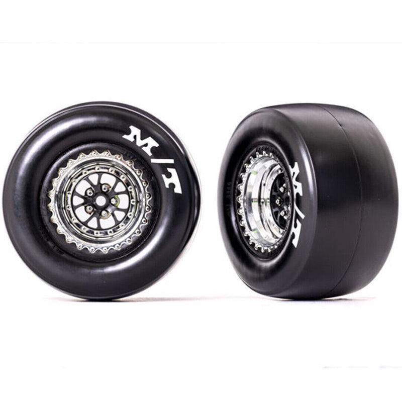 Traxxas 9476R M/T Rear Tires w/ Chrome Wheels / Foam Insert (2) : Drag Slash