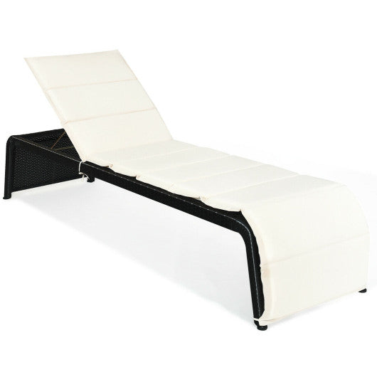 Patio Rattan Lounge Chair Back Adjustable Chaise Recliner with Cushioned-White