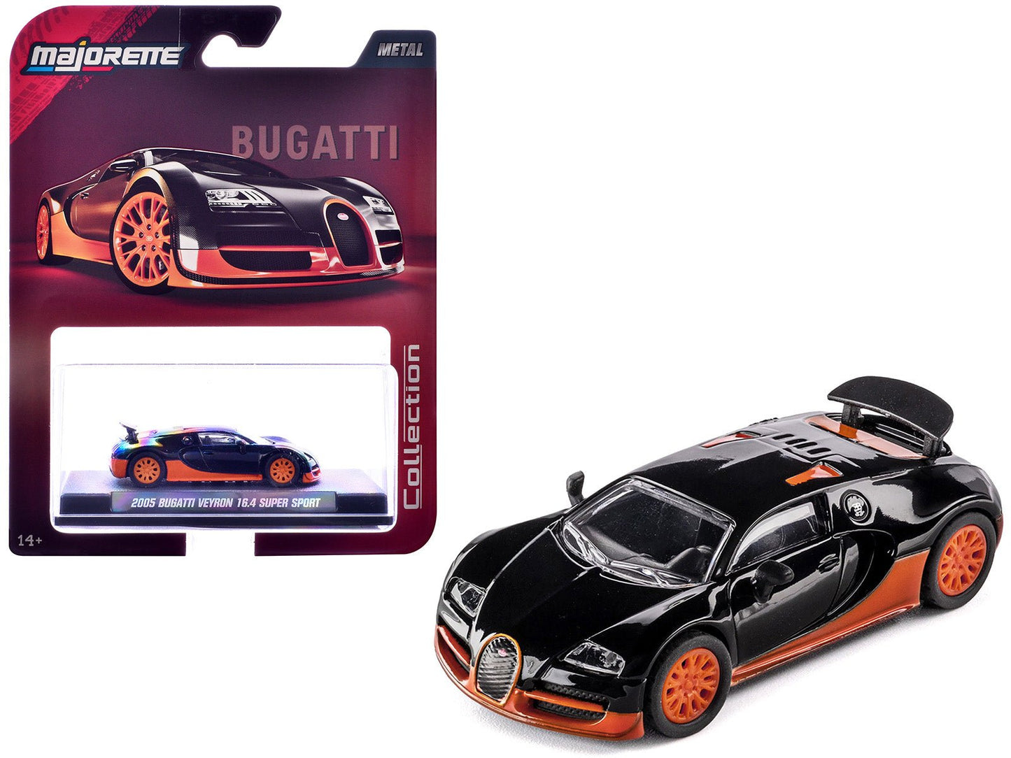 2005 Bugatti Veyron 16.4 Super Sport Black with Orange Accents "Collection" Series 1/64 Diecast Model Car by Majorette free shipping USA