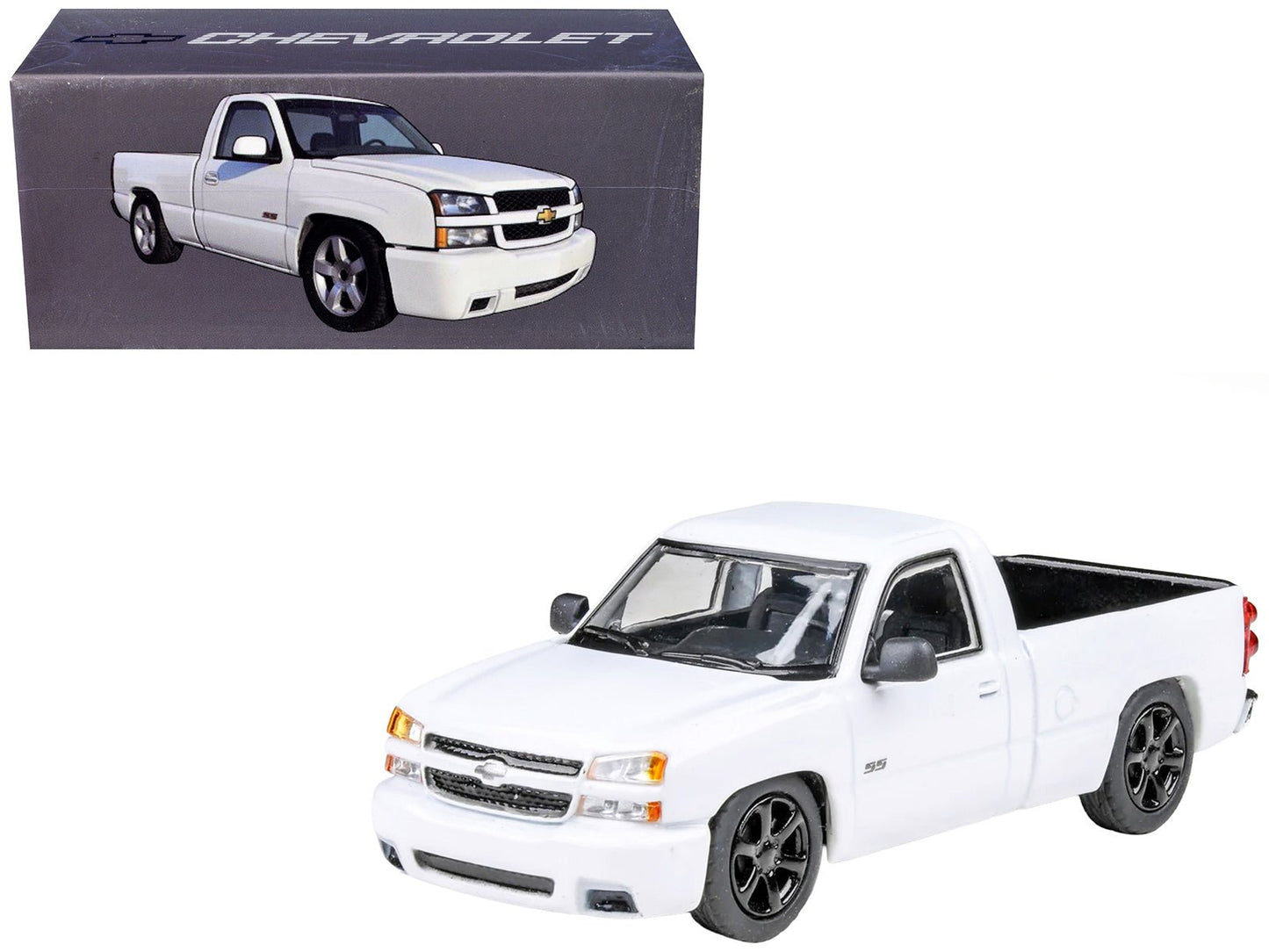 2006 Chevrolet Silverado 'Cateye' Pickup Truck Summit White 1/64 Diecast Model Car by Paragon Models free shipping USA