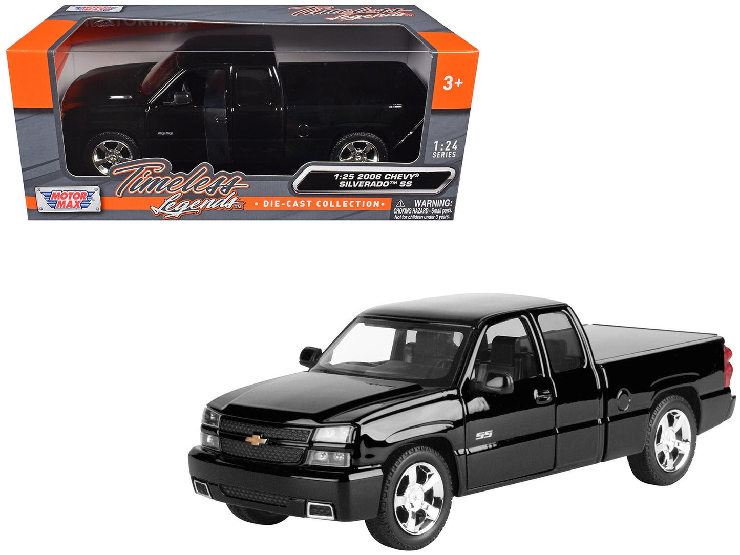 2006 Chevrolet Silverado SS Pickup Truck Black "Timeless Legends" Series 1/25 Diecast Model Car by Motormax free shipping USA
