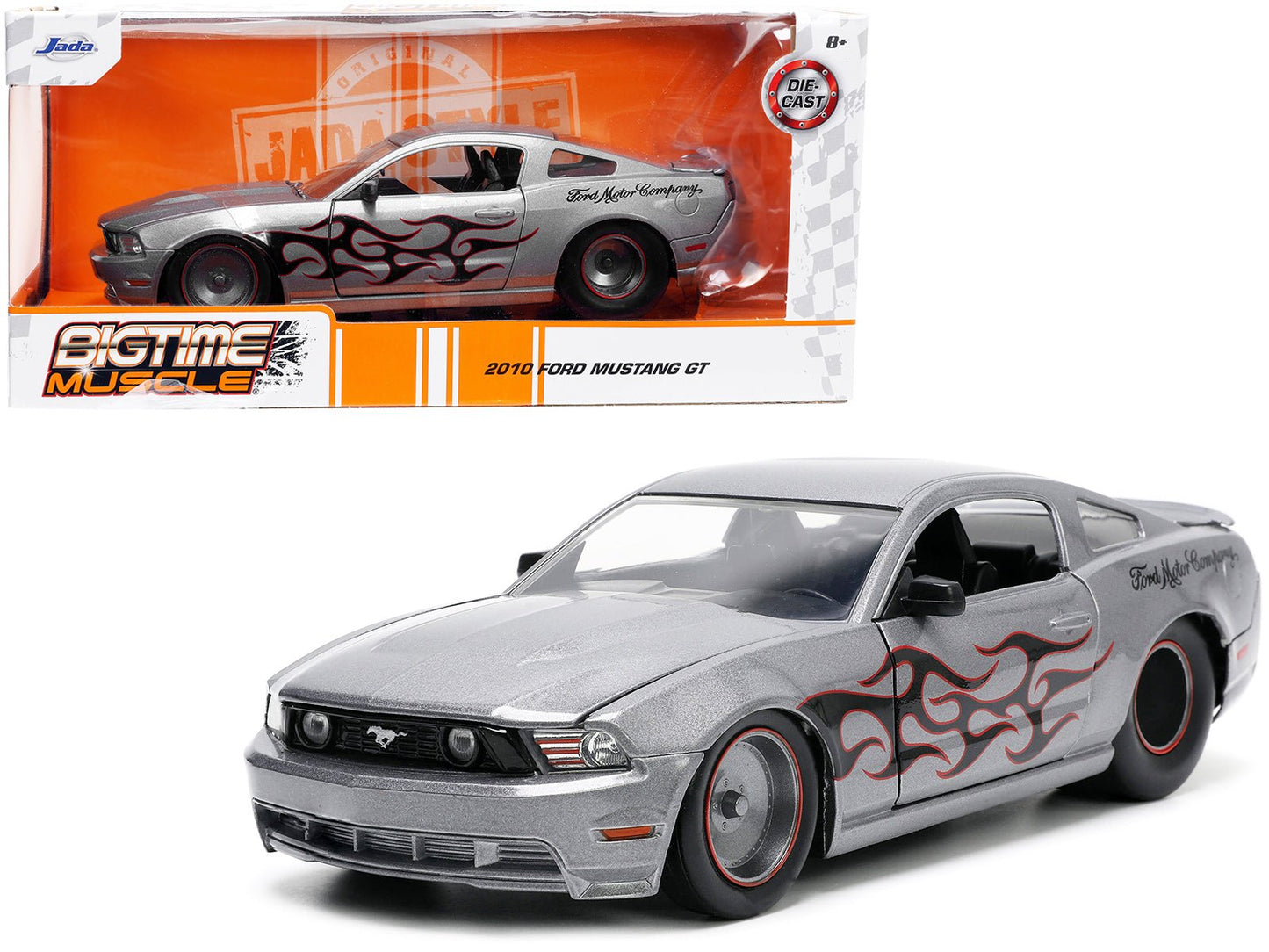2010 Ford Mustang GT Gray Metallic with Flames "Ford Motor Company" "Bigtime Muscle" Series 1/24 Diecast Model Car by Jada free shipping USA