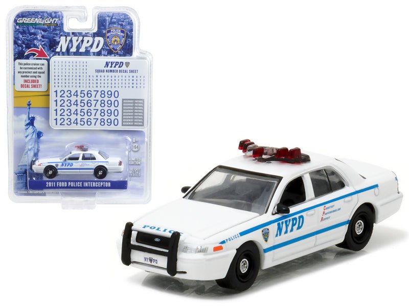 2011 Ford Crown Victoria Police New York Police Department (NYPD) with NYPD Squad Number Decal Sheet Hobby Exclusive 1/64 Diecast Model Car by Greenlight free shipping USA