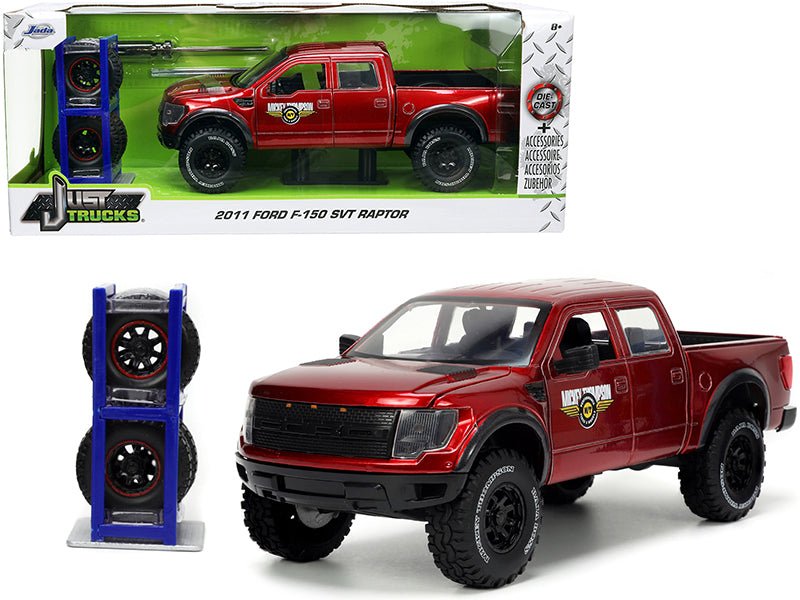 2011 Ford F-150 SVT Raptor Pickup Truck Candy Red Metallic "Mickey Thompson Tires & Wheels" with Extra Wheels "Just Trucks" Series 1/24 Diecast Model Car by Jada free shipping USA