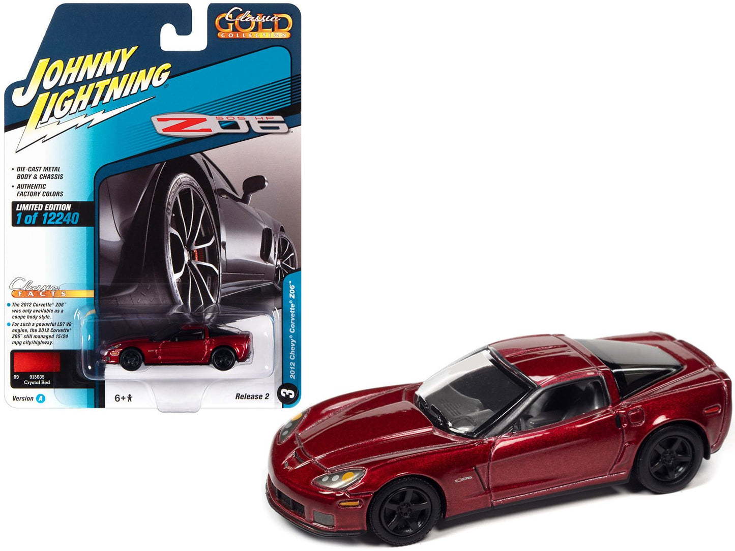 2012 Chevrolet Corvette Z06 Crystal Red Metallic "Classic Gold Collection" Series Limited Edition to 12240 pieces Worldwide 1/64 Diecast Model Car by Johnny Lightning free shipping USA