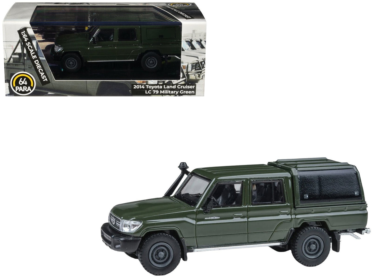 2014 Toyota Land Cruiser LC 79 with Camper Shell Military Green 1/64 Diecast Model Car by Paragon Models free shipping USA