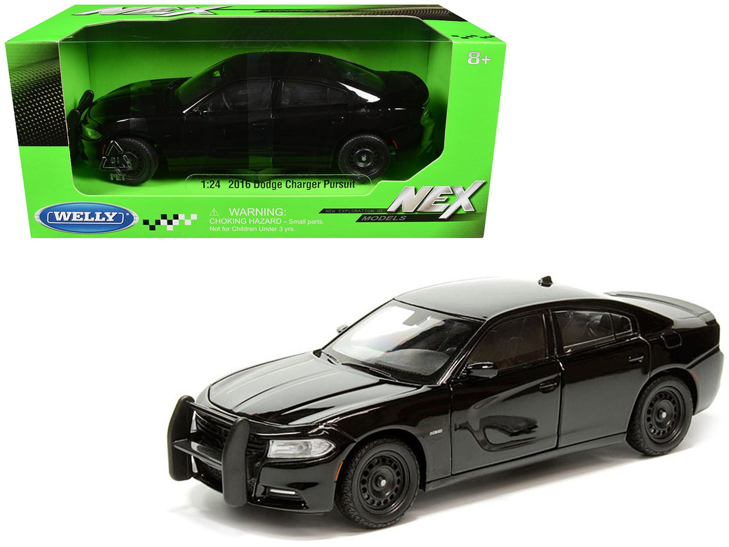 2016 Dodge Charger Pursuit Police Interceptor Black Unmarked "Police Pursuit" Series 1/24 Diecast Model Car by Welly free shipping USA