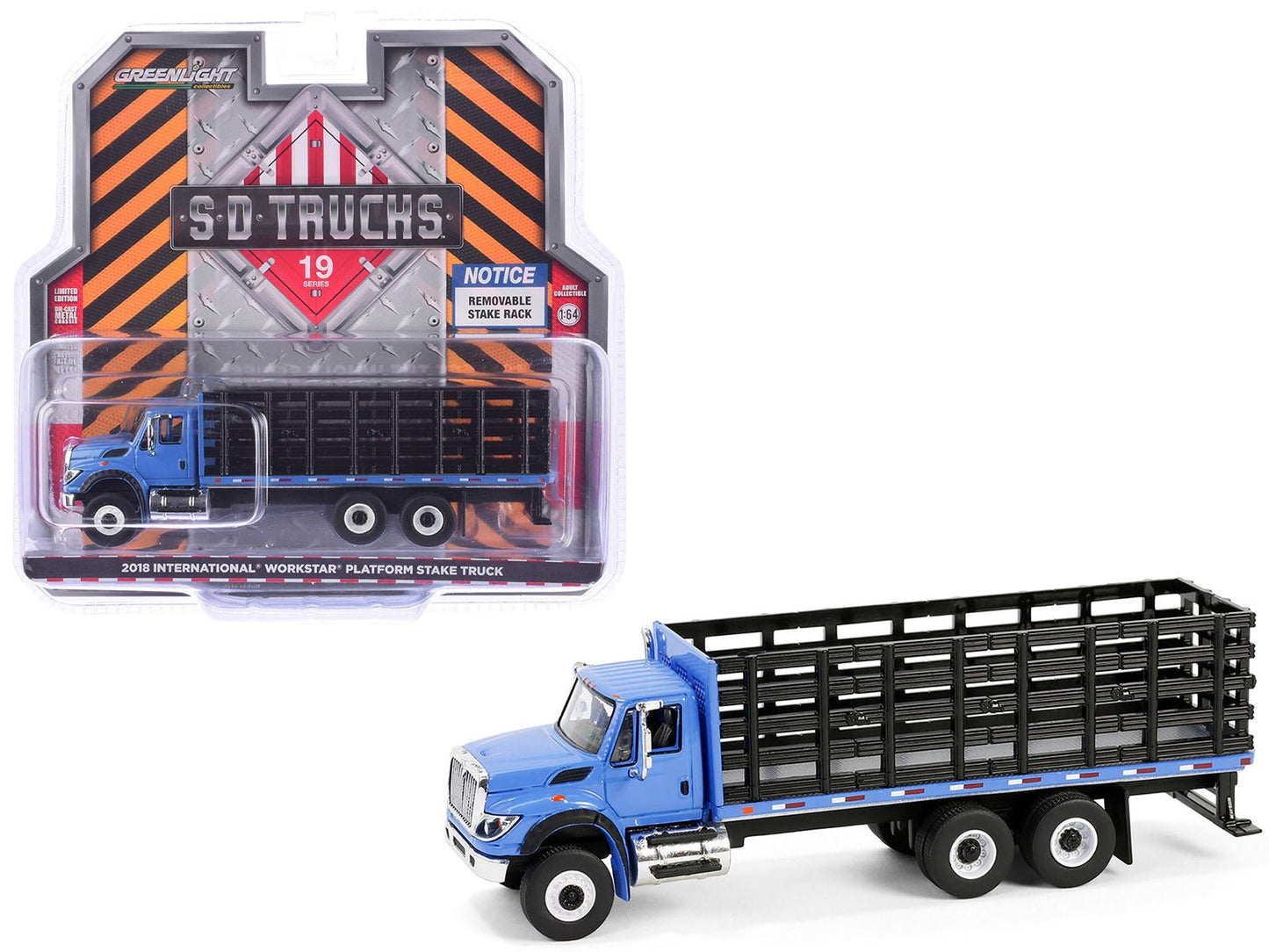 2018 International WorkStar Platform Stake Truck Blue "S.D. Trucks" Series 19 1/64 Diecast Model Car by Greenlight free shipping USA