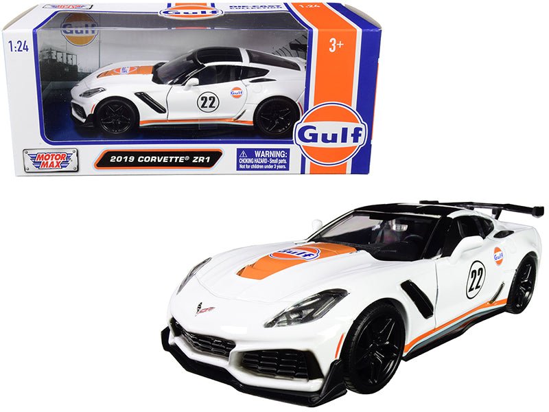 2019 Chevrolet Corvette ZR1 #22 "Gulf Oil" White with Orange Stripes and Black Top 1/24 Diecast Model Car by Motormax free shipping USA